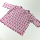 Pink, White & Mauve Striped Long Sleeve Top with Frilly Hems - Girls Newborn