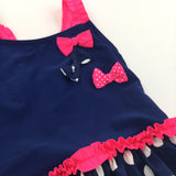 Navy, Pink & White Swimming Costume - Girls 18-24 Months