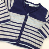 Blue & Grey Stripe Cardigan - Boys 3-6 Months