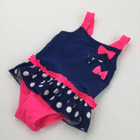 Navy, Pink & White Swimming Costume - Girls 18-24 Months