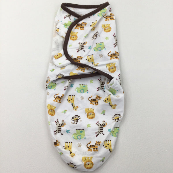 Wild Animals White & Brown Wrap Around Swaddle Blanket - Boys Newborn