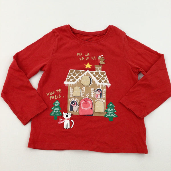 'Deck The Halls…' Opening Flaps Red Christmas Top - Girls 2-3 Years