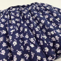 Flowers Navy & White Layered Cotton Skirt - Girls 7-8 Years