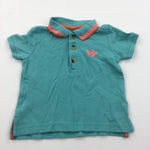Crab Motif Green & Neon Orange Polo Shirt - Boys 6-9 Months