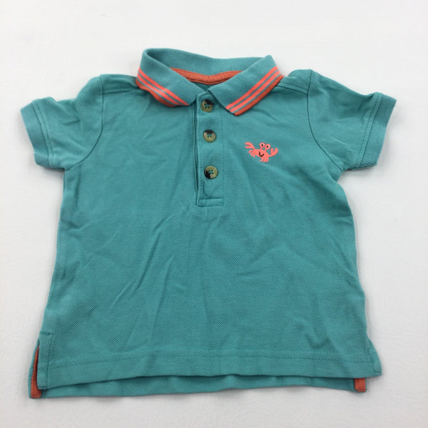 Crab Motif Green & Neon Orange Polo Shirt - Boys 6-9 Months