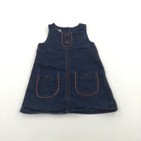 Dark Blue Denim Pinafore Dress - Girls 12-18 Months