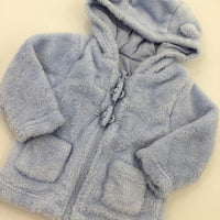 Fluffy Pale Blue Zip Up Coat - Boys 3-6 Months