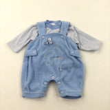 'Brumm' Bear & Car Appliqued Blue Corduroy Dungarees and Checked Long Sleeve Top Set - Boys Petite Baby