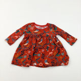 Reindeer, Presents & Berries Dark Orange Jersey Christmas Dress - Girls 3-6 Months