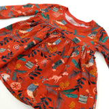 Reindeer, Presents & Berries Dark Orange Jersey Christmas Dress - Girls 3-6 Months