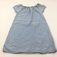 Light Blue Denim Effect Cotton Dress - Girls 8 Years