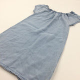 Light Blue Denim Effect Cotton Dress - Girls 8 Years