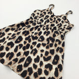 Animal Print Cream, Black & Lightweight Polyester Sun Dress - Girls 8 Years