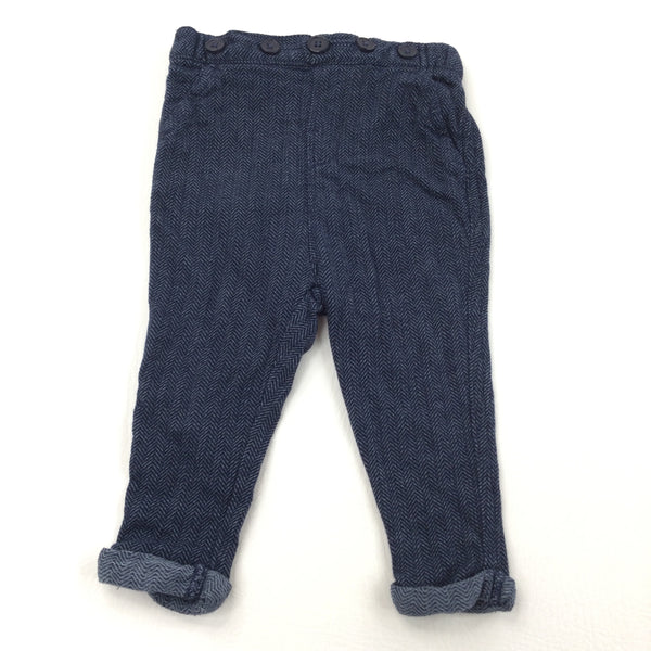 Herringbone Look Navy Trousers - Boys 6-9 Months