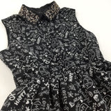 'Happy, Lovely, Dreams' Sequins Collar Black & White Polyester Party/Sun Dress - Girls 8-9 Years