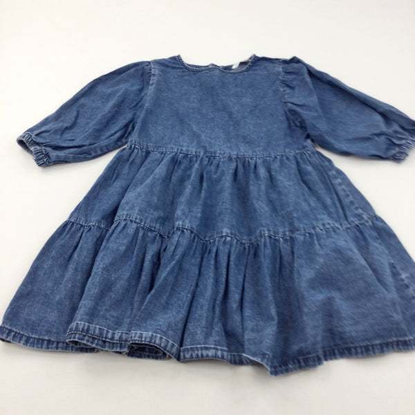 Mid Blue Denim Effect Cotton Dress - Girls 8-9 Years