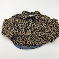 Animal Print Brown & Black Fluffy Fleece Jacket - Girls 8-9 Years