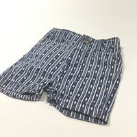 Diamond Pattern Navy & White Striped Cotton Shorts - Boys 0-3 Months