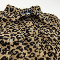 Animal Print Brown & Black Fluffy Fleece Jacket - Girls 8-9 Years