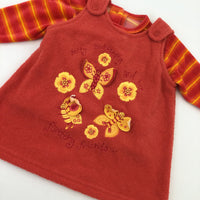 Butterflies Orange Dress with Yellow, Red & Orange Stripe Top - Girls 3-6 Months