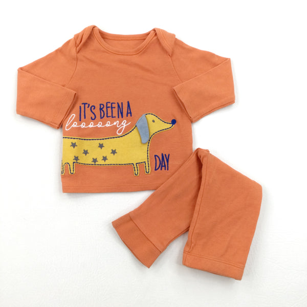 'It's Been A Long Day' Sausage Dog Orange Pyjamas - Boys 9-12 Months