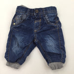 Dark Blue Denim Effect Lined Cotton Trousers - Boys 0-3 Months