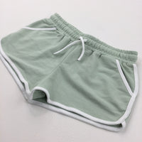 Light Green & White Jersey Shorts - Girls 9-10 Years