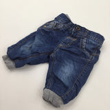 Dark Blue Denim Effect Lined Cotton Trousers - Boys 0-3 Months