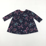 Reindeer & Penguins Navy Long Sleeve Dress - Girls 6-9 Months