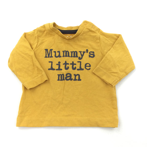 'Mummy's Little Man' Mustard Yellow Long Sleeve Top - Boys 0-3 Months