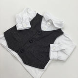 White, Grey & Black Long Sleeve Polo Top with Attached Faux Waistcoat  - Boys 0-3 Months