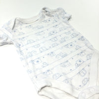 Diggers & Cars White & Blue Short Sleeve Bodysuit - Boys Newborn - Up To 1 Month