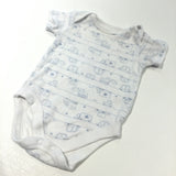 Diggers & Cars White & Blue Short Sleeve Bodysuit - Boys Newborn - Up To 1 Month