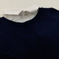 Navy Lightweight Knitted Jumper With Faux Shirt Collar - Boys 9-12 Months