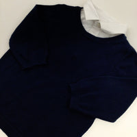 Navy Lightweight Knitted Jumper With Faux Shirt Collar - Boys 9-12 Months