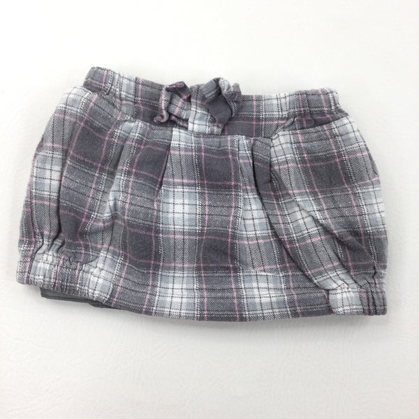 Grey & Pink Check Skirt - Girls 6-9 Months