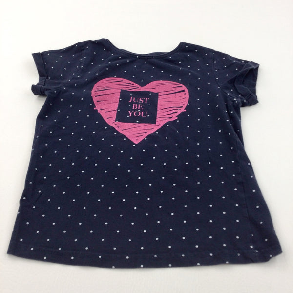 'Just Be You' Glittery Heart Spotty Navy T-Shirt - Girls 10-11 Years