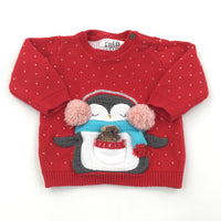 Penguin Red Christmas Jumper - Girls 3-6 Months