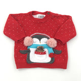 Penguin Red Christmas Jumper - Girls 3-6 Months