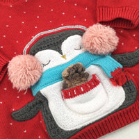 Penguin Red Christmas Jumper - Girls 3-6 Months