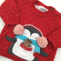 Penguin Red Christmas Jumper - Girls 3-6 Months