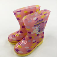 **NEW** '100% Chance Of Puddles' Peppa Pig Pink Wellies - Girls - Shoe Size 8