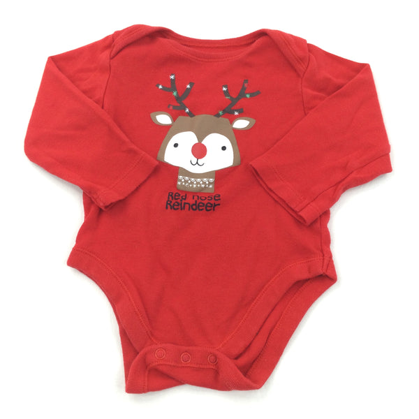'Red Nose Reindeer' Red Long Sleeve Bodysuit - Boys/Girls 6-9 Months
