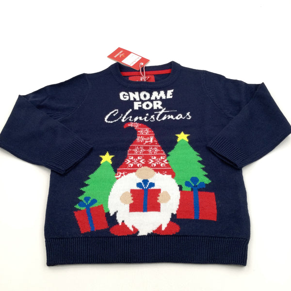 **NEW** 'Gnome For Christmas' Navy Knitted Christmas Jumper - Boys/Girls 7-8 Years