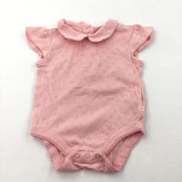 Hearts Pattern Peach Short Sleeve Bodysuit with Collar - Girls 1-3 Months