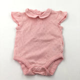 Hearts Pattern Peach Short Sleeve Bodysuit with Collar - Girls 1-3 Months