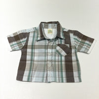 Cream, Brown & Green Checked Cotton Shirt - Boys Newborn