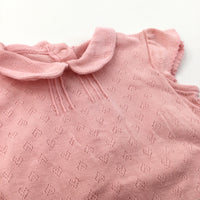 Hearts Pattern Peach Short Sleeve Bodysuit with Collar - Girls 1-3 Months