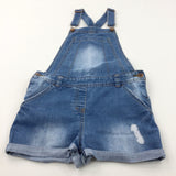 Distressed Mid Blue Short Denim Dungarees - Girls 11 Years