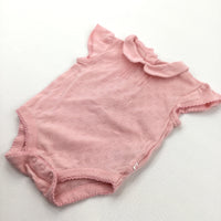 Hearts Pattern Peach Short Sleeve Bodysuit with Collar - Girls 1-3 Months